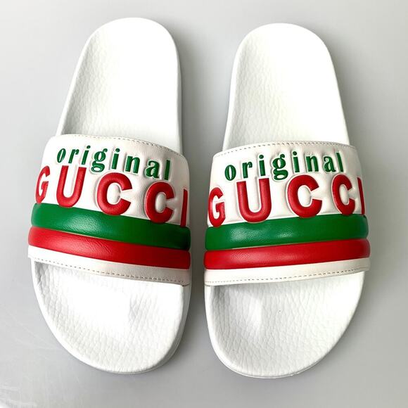 NIB Gucci “Original Gucci” Leather Rubber Pool Slide Sandal Size 41 - Picture 1 of 14